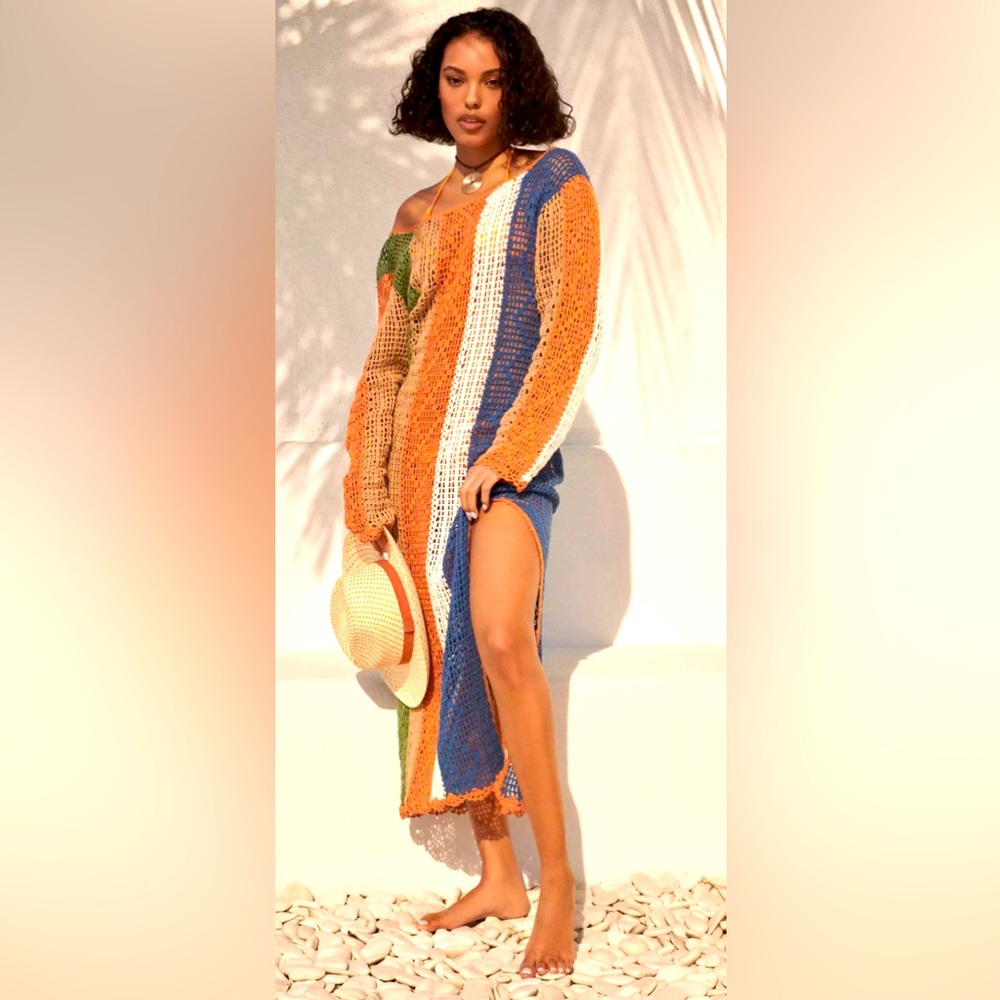 NWT Anthropologie Mahila Crochet Maxi Dress Cover Up Cardigan Sweater Size Lg